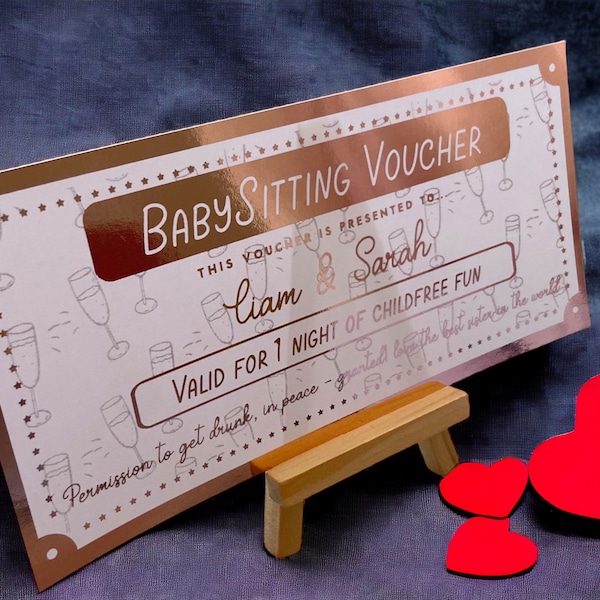 Babysitting Voucher, Babysitting gift, Christmas Voucher, Gift Golden Ticket, Personalised Ticket,Surprise Trip, Gift for new parents