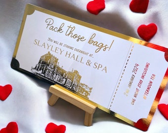 Hotel Voucher, Foiled Voucher, Valentines Voucher, Gift Golden Ticket, Personalised Ticket,Surprise Trip, Hotel reservation voucher