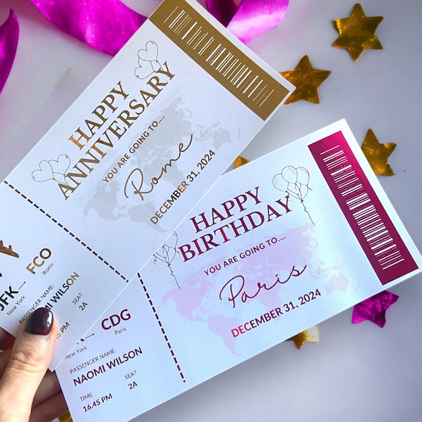 Geburtstag Bordkarte Geburtstagskarte, Gold Geburtstagsticket, personalisierte Bordkarte, Überraschungs Bordkarte, London Bordkarte