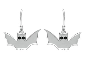 Sterling Silver Whitby Jet Small Bat Hook Earrings