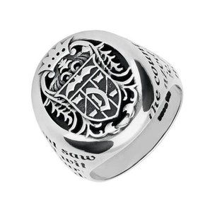 Sterling Silver Whitby Jet Dracula Crest Signet Ring