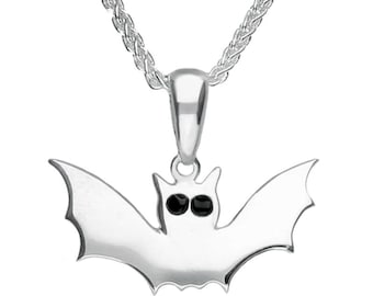 Sterling Silver Whitby Jet Small Bat Necklace