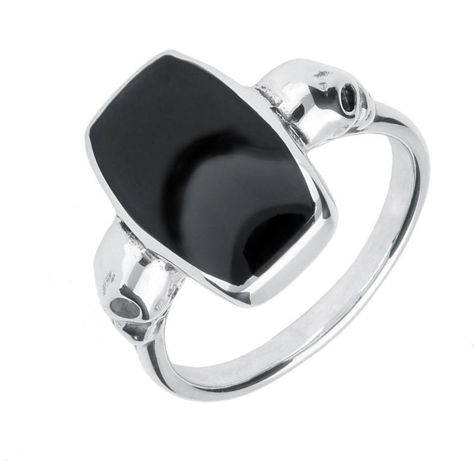 Sterling Silver Whitby Jet Barrel Skull Shank Ring