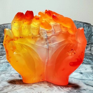 Resin hands jewelry bowl key holder trinket dish true to size hand sculpture display art, glow in the dark