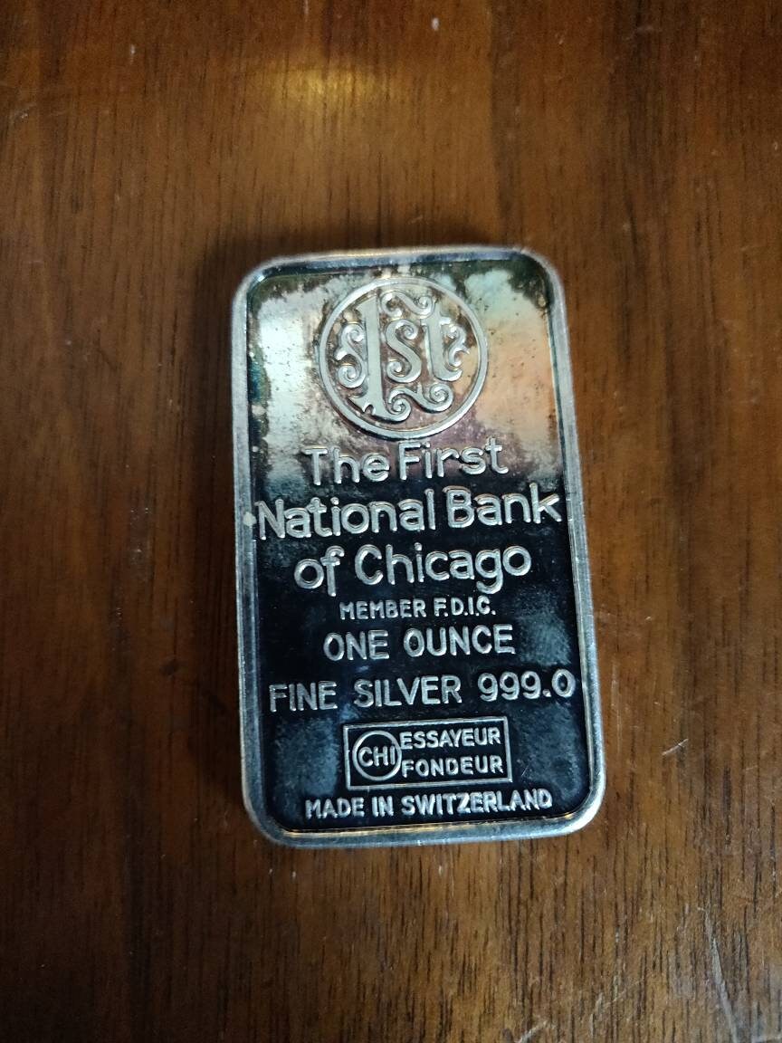 First National Bank of Chicago 1 oz Silver Art Bar .999 fine Etsy