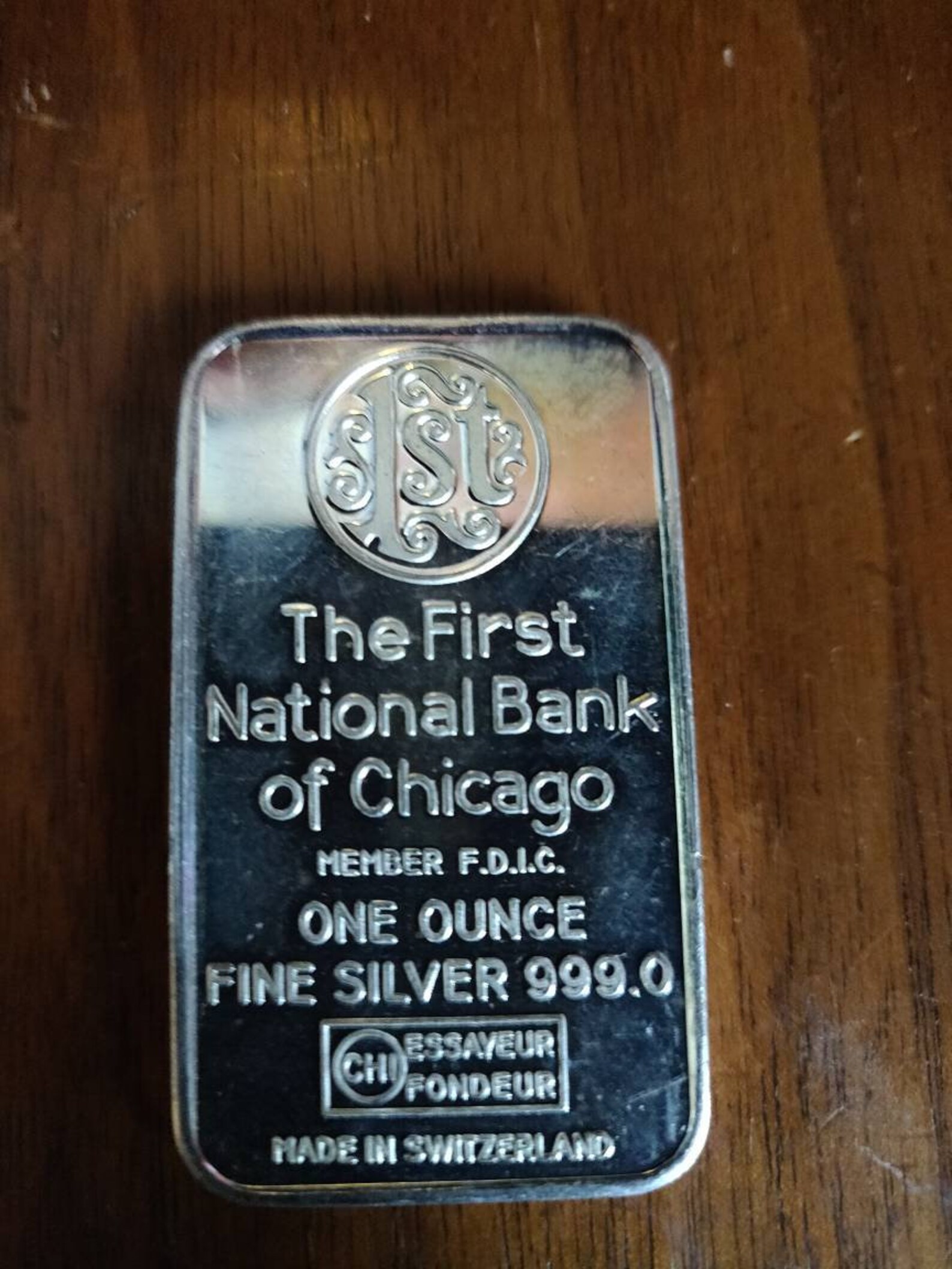 First National Bank of Chicago 1 oz Silver Art Bar .999 fine Etsy