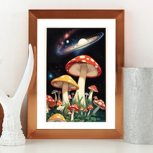 Psychedelic Art, Surreal Digital Art, Collage Art, Mushroom Art, Mushroom Art, Retro Digital Art, Saturn Wall Art