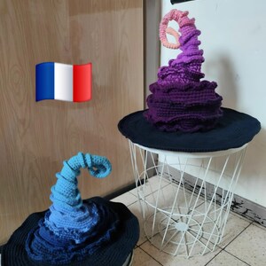 French language tutorial: Enchantress hat, 45 cm in diameter and 38 cm high, Halloween witch