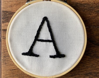 Letter A Embroidery, Wall Art, Hoop Art, Nursery Decor, Initial Gift, Personalized