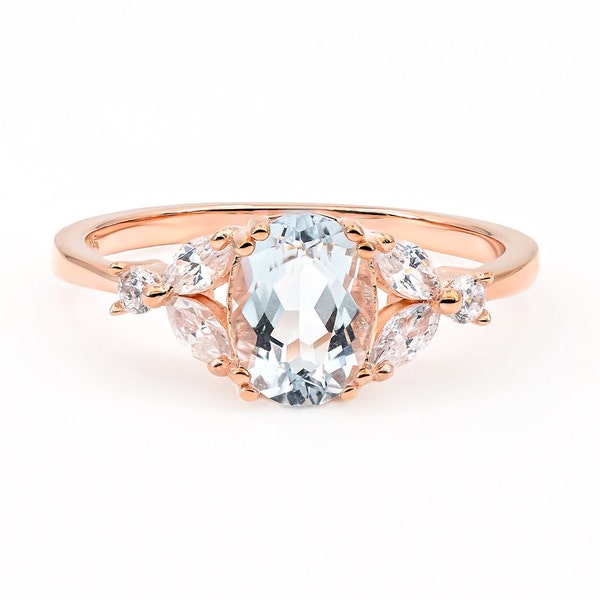 Naia Aquamarine Ring Rose Gold, Aquamarine ring, Crystal ring , Natural Gemstone ring, March Birthstone Ring, Anniversary gift for her