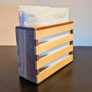 Modern Farm-Style Wood Napkin Holder – Walnut & Maple Handmade Tabletop Organizer for Kitchen, Dining, or Gifting