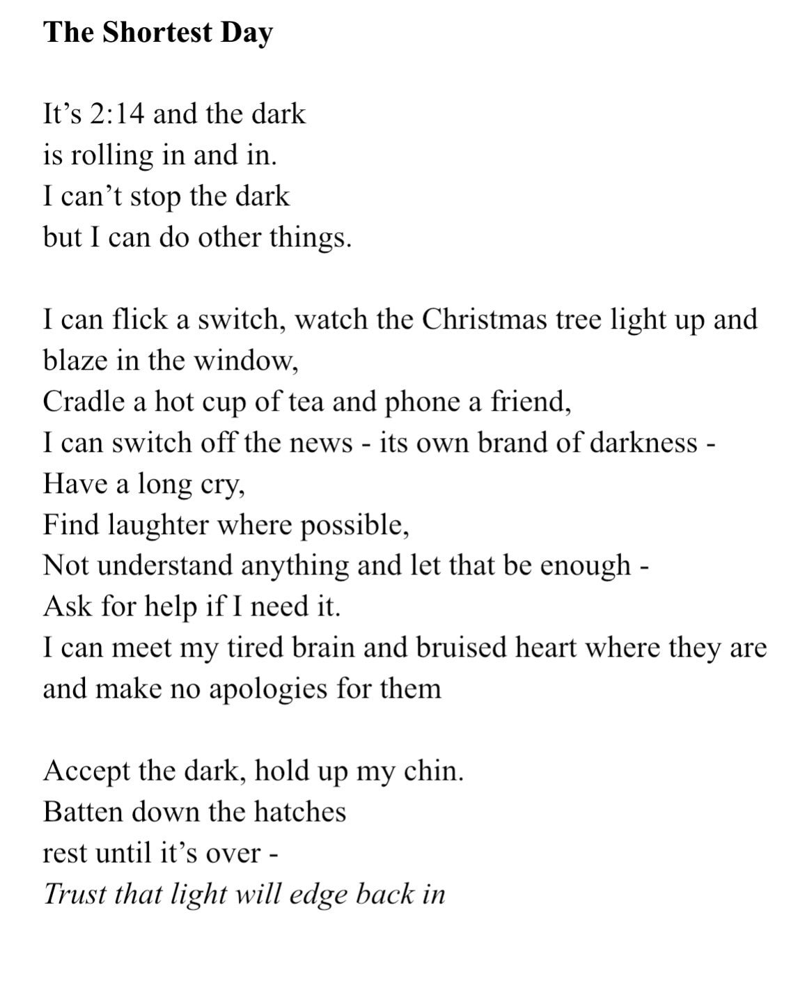 Poem Print the Shortest Day Etsy