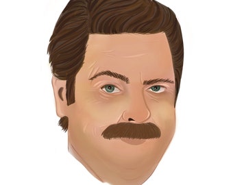 Ron Swanson Parks and Rec Illustration 8"x10" | Nick Offerman Portrait