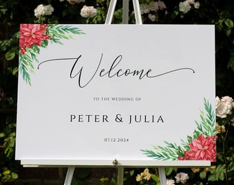 Wedding Welcome Sign, Wedding Decor, Personalised Wedding Sign, Winter Wedding Sign, Christmas Wedding Sign, Red & Green Sign, A2, A1, A0