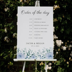 Wedding Order of the Day, Personalised Order of the Day, Order of the day Sign, Wedding Order Of Service, Wedding Timeline Sign, Dusky Blue