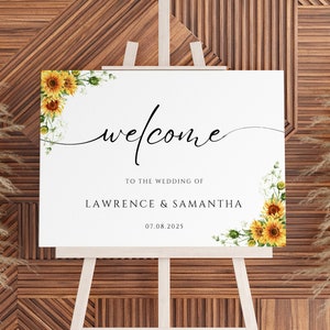 Sunflower Wedding Welcome Sign, Wedding Decor, Personalised Wedding Sign, Floral Wedding Sign, Yellow Wedding Sign, Modern, A2, A1, A0