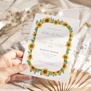 Invitaciones de boda con girasoles, invitaciones con girasoles, invitaciones de boda, invitaciones de boda modernas, invitaciones de boda amarillas, tarjeta de seda de 5 x 7