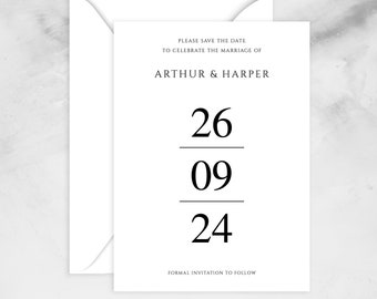 Modern Save The Date, Elegant Save The Dates, Wedding Announcement, Personalised Simple Save the Dates, Simple Invitation, 5x7 Silk Cards