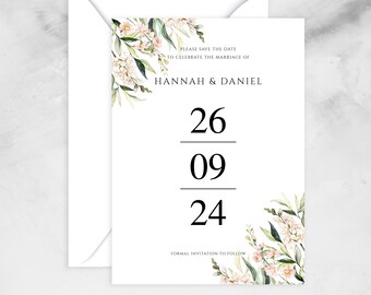 Blush Pink Modern Save The Date, Floral Save The Dates, Wedding Announcement, Personalised Simple Save the Dates, Invitation, Silk Cards