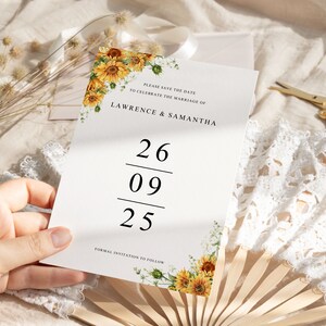 Tarjetas de invitación con girasoles, tarjetas de invitación modernas, anuncios de boda, tarjetas de invitación personalizadas y sencillas, invitaciones con girasoles, tarjetas de seda