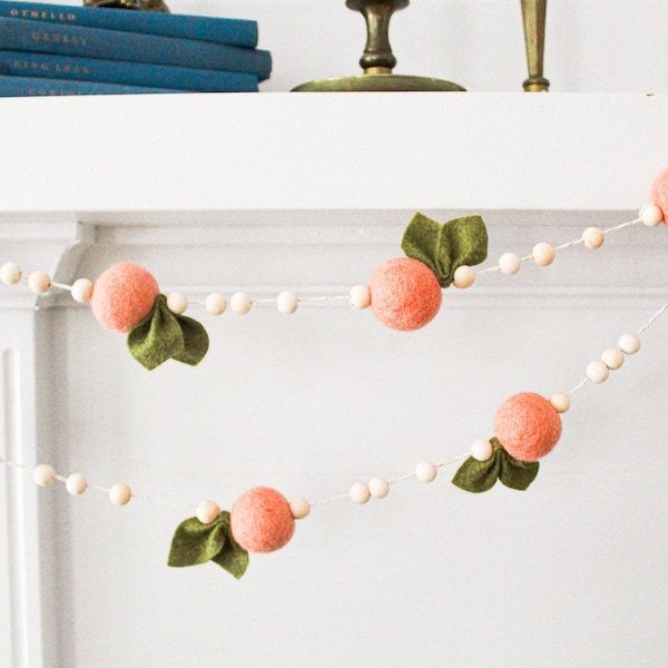 Peaches Wool Felt Garland | Peach Pink Fruit Garland | Peach Baby Shower decor | Our Peach Is Turning One | Girl Nursery Decor | Sweet Peach