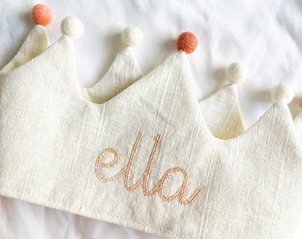 Embroidered Linen Birthday Crown|1st Birthday Crown|Child's Party Hat|Personalized Crown|Hello Cutie Birthday|Party Hat|Photo Prop