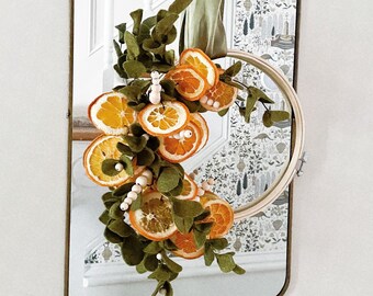 Felt Eucalyptus & Dried Orange Wreath: Cottagecore Home Decor