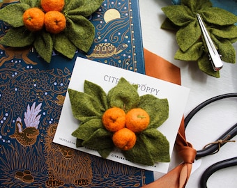 Little Cutie Hair Clip| Citrus Hair bow | Baby Shower Gift  | Clementine Felt Oranges Hair Clip | Felt Oranges Hair bow|Lunar New Year