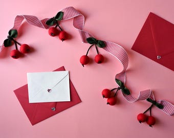 Cherry Garland, Red Gingham Garland With Wool Felt Cherries