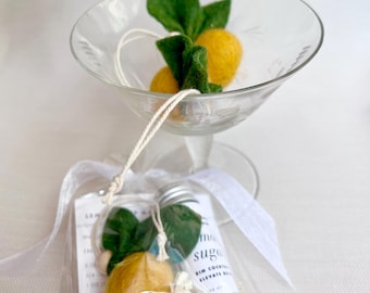 Mini Lemon Sugar Rim Cocktail Party Favor Set: Lemon Ornament Gift with Lemon Drop Cocktail Recipe