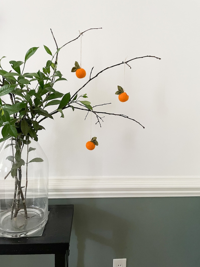 3 Oranges Ornaments Clementine Wool Felt Ornaments Citrus Ornaments