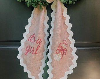 Embroidered Sunbrella Wreath Scarf: Welcome Baby Girl, Monogrammed