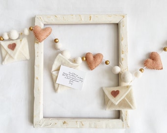 Blush Heart Envelope Garland: Blush Wool Felt Nursery Decor, Valentine Banner
