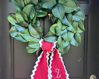 Embroidered Red Sunbrella Wreath Scarf: Outdoor Decor with Ric Rac Trim|House Warming gift|Sustainable Holiday Wreath Decor