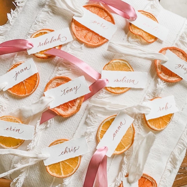 Custom Dried Orange Place Card for Wedding, Shower, Dinner, Party |Orange Wedding Escort cards |Clementine Baby Shower | Bridesmaid Gift Tag