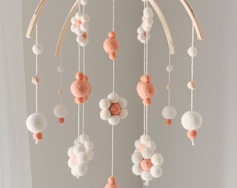Boho Blush Daisy Baby Mobile: Handsewn Wool Felt Floral Nursery Decor