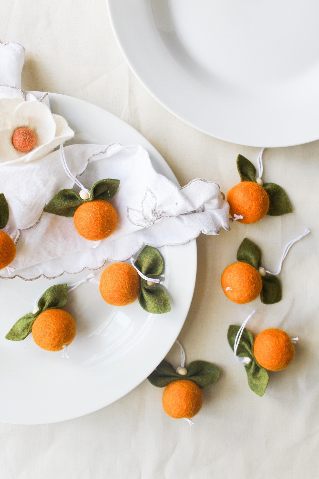 3 Large Wool Felt Clementine Ornaments: Citrus Baby Shower Decor