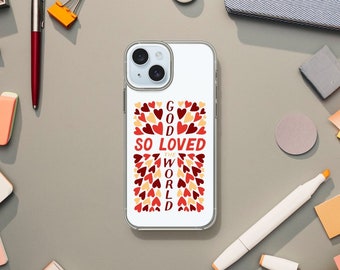 iPhone 14 & 15 phone Clear Case offers protection in style with its slim, transparent design. Bible scripture - God so loved the world.
