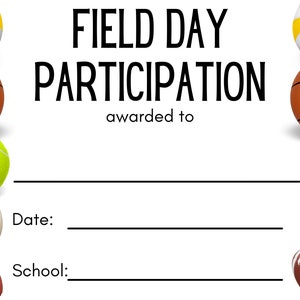 Field Day Participation Award- EDITABLE