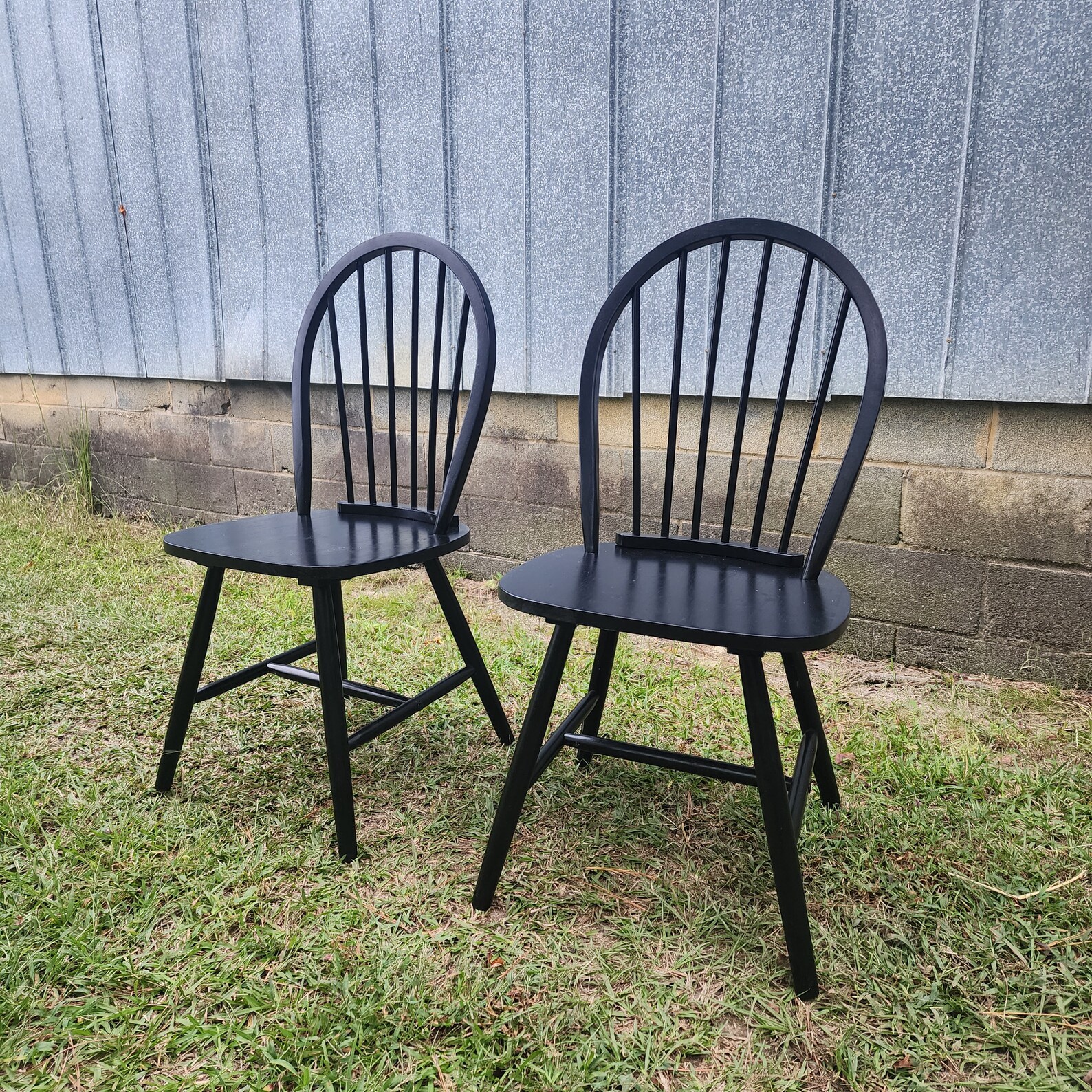 Farmhouse Black Wooden Dining Chairs , Set of 2 Accent Chairs , Kitchen
