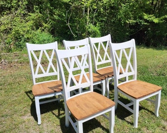 SET OF 2 Custom Oak Wood Handmade Double X Back Dining Chairs