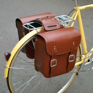 tan leather bicycle panniers