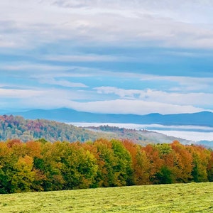 Panoramic- Foggy Fall Foliage- Digital Download- Vermont Photography- Autumn Aesthetic- Autumn Wall Prints- Foliage Prints