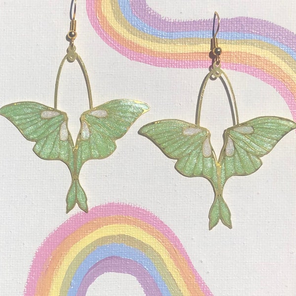 Pastel green moth earrings