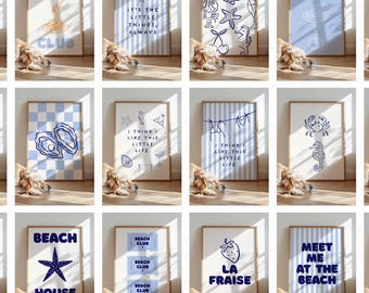 25+ Bundle Blue Summer Dopamine Decor Posters | Digital Download Wall Pictures A0 | Stripes, Girly Wallart, Mood Board, Coastal Aesthetic