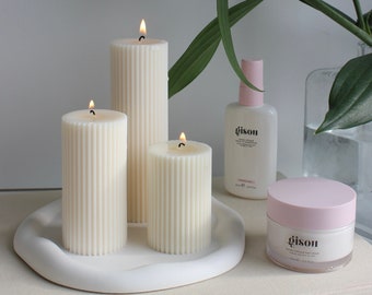 Blockkerze geriffelt l Ribbed Pillar Candle l Scandi Home Decor l Minimalistisch l Duftkerze Set l Stumpenkerze