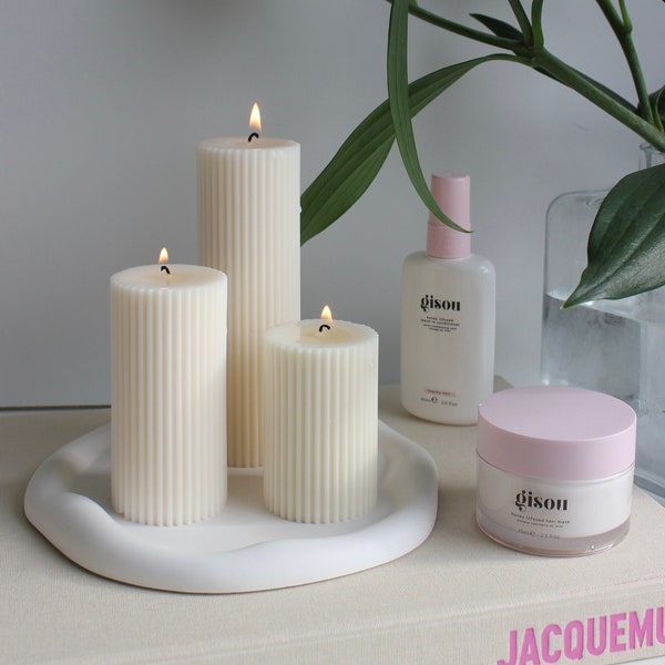 Block candle fluted l Ribbed Pillar Candle l Scandi Home Decor l Minimalist l Scented candle set l Pillar candle