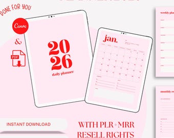 2026 Digital Planner – Canva Template | PLR + MRR Rights | Editable 2026 Calendar | Printable Calendar (PDF) | Resale Rights