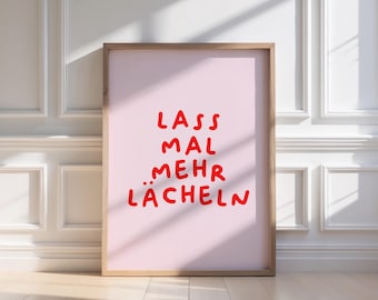 Poster - Smile more - Digital Download - Dopamine Decor - Quotes - Sayings - Mindfulness - Red Pink Print - Interior Design