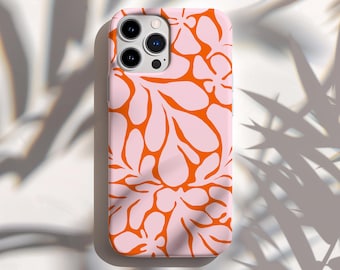 Abstract Coral Tough iPhone Case - Bold Orange Pink Floral Design, Stylish Protective Phone Cover for Beach Lovers & Summer Vibes